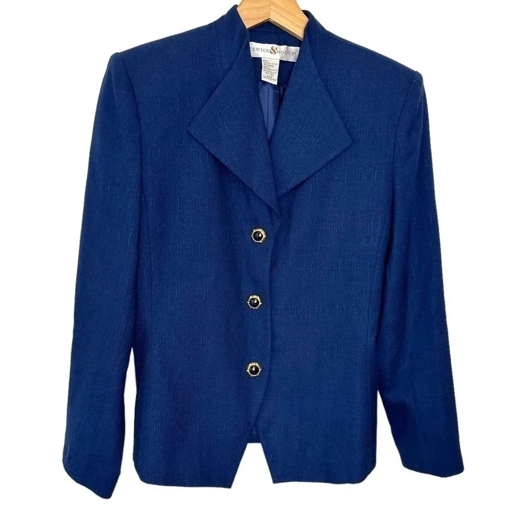 Preswick & Moore Blazer 8 Blue Textured Gold Button Professional Jacket